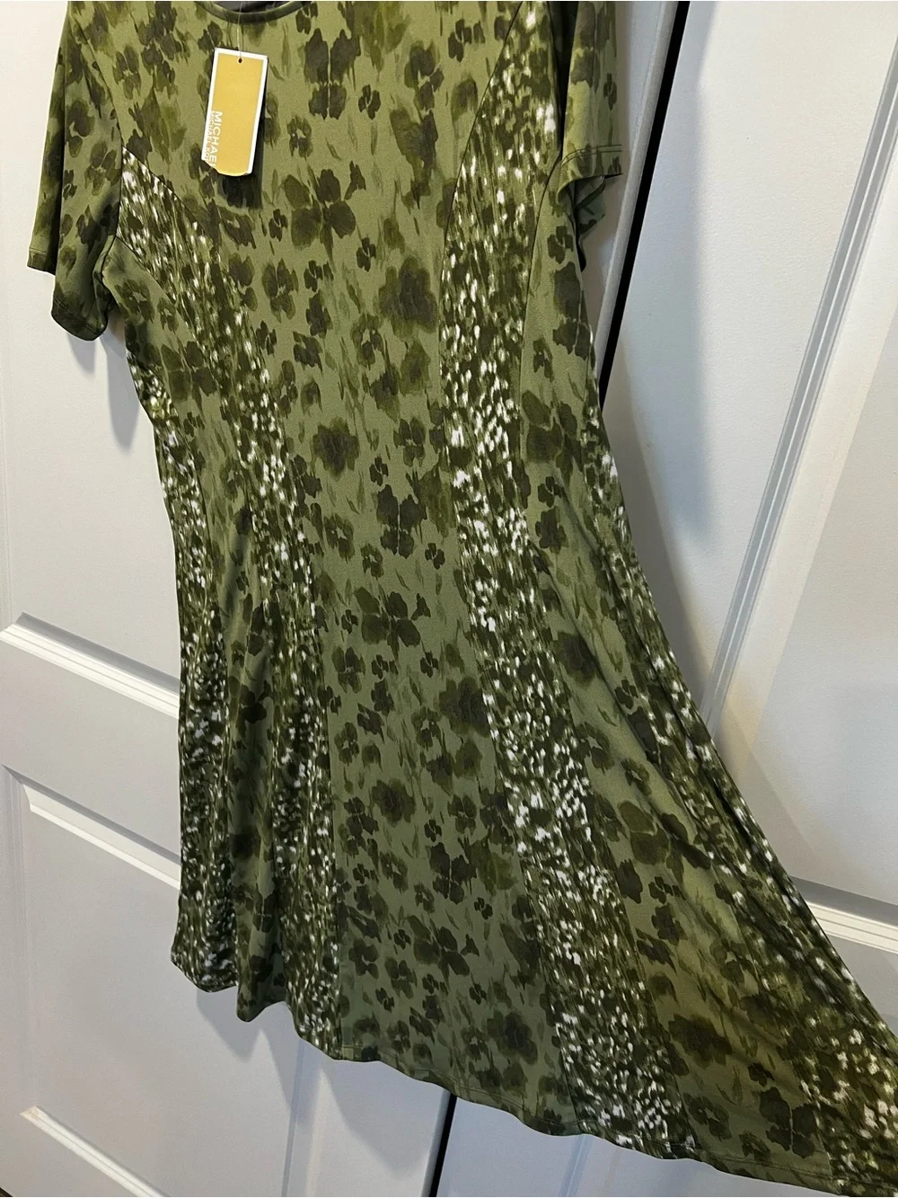 Michael Kors Olive Green Short-Sleeve Printed A-Line Dress